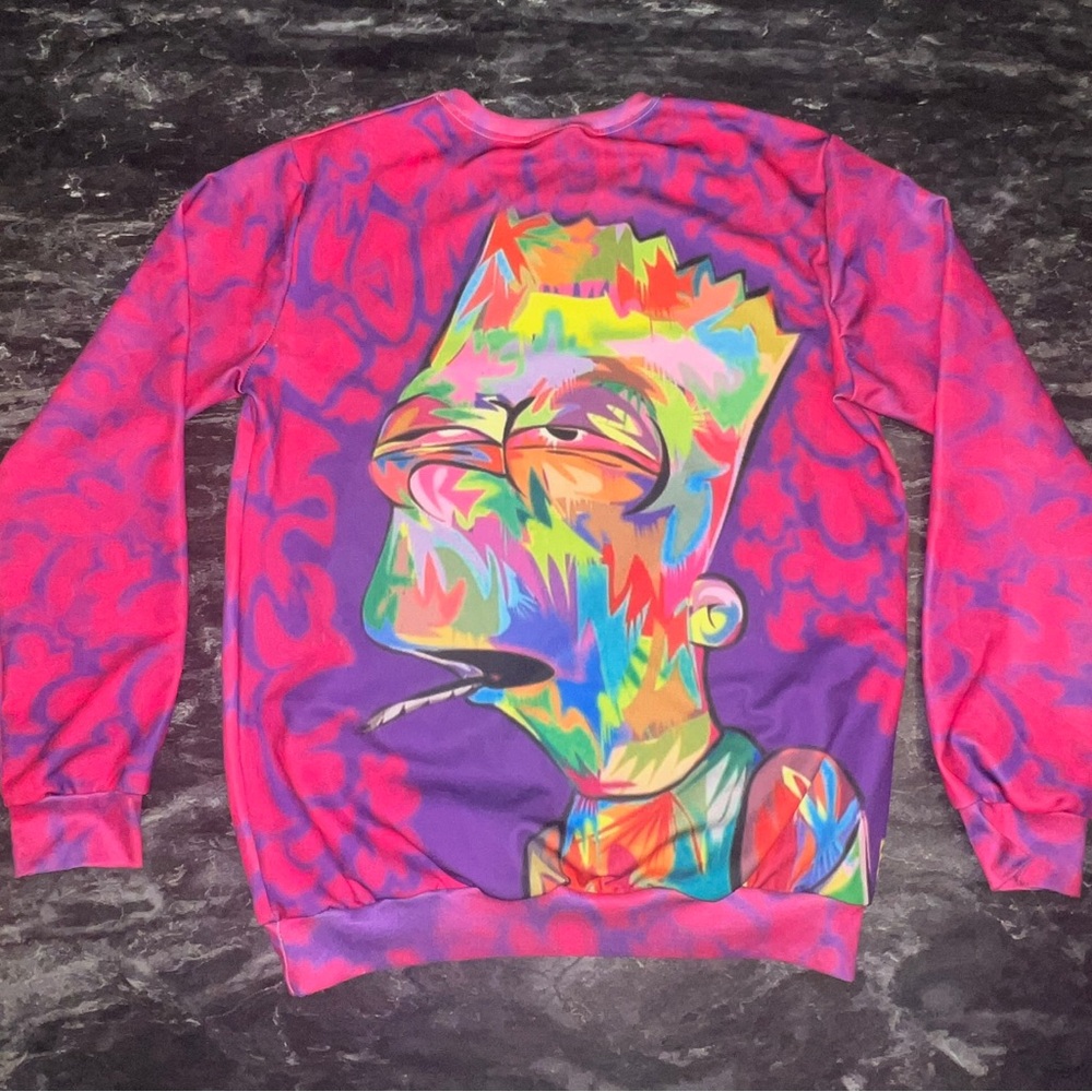 Jerwill Psychedelic Bart Simpson Pullover – Size Large (Runs Slightly Small)